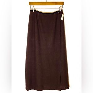 Talbots 100% wool long wrap around brown skirt Sz 8 *small defect*